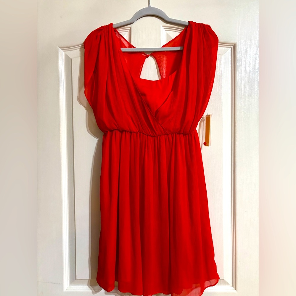 alice + olivia Women's Red Silk Chiffon Sheer Wrap Cut Out Back Dress M NWT